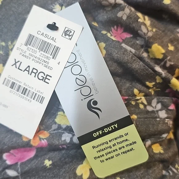 IDEOLOGY Floral Gray pansy Poppyseed Jogger Pants, Size XL - Picture 3 of 3